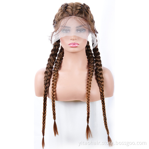 FZY Synthetic Hair Wig Glueless Braided Lace Wigs 99J Brown Vendor Africa Double Braid Lace Wigs for Black Women Perruque Tresse